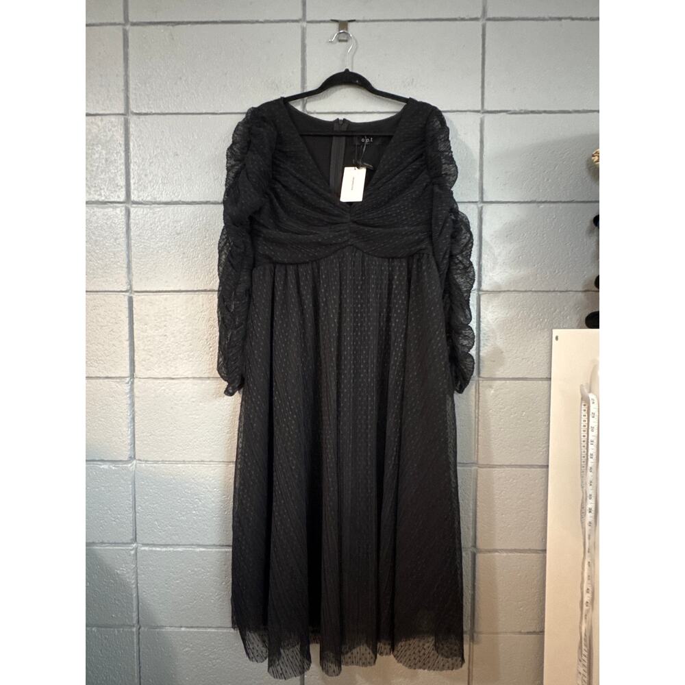 NWT One Pretty Time Black Swiss-Dot Ruffle Sleeve Midi Dress size XL